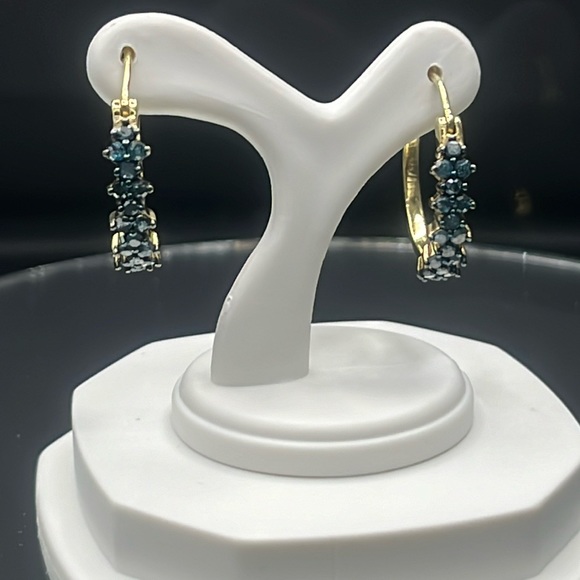 Engild Jewelry - Blue Diamond Hoop Earrings in 14k Gold over 925 Sterling Silver .70 CTW NWOT